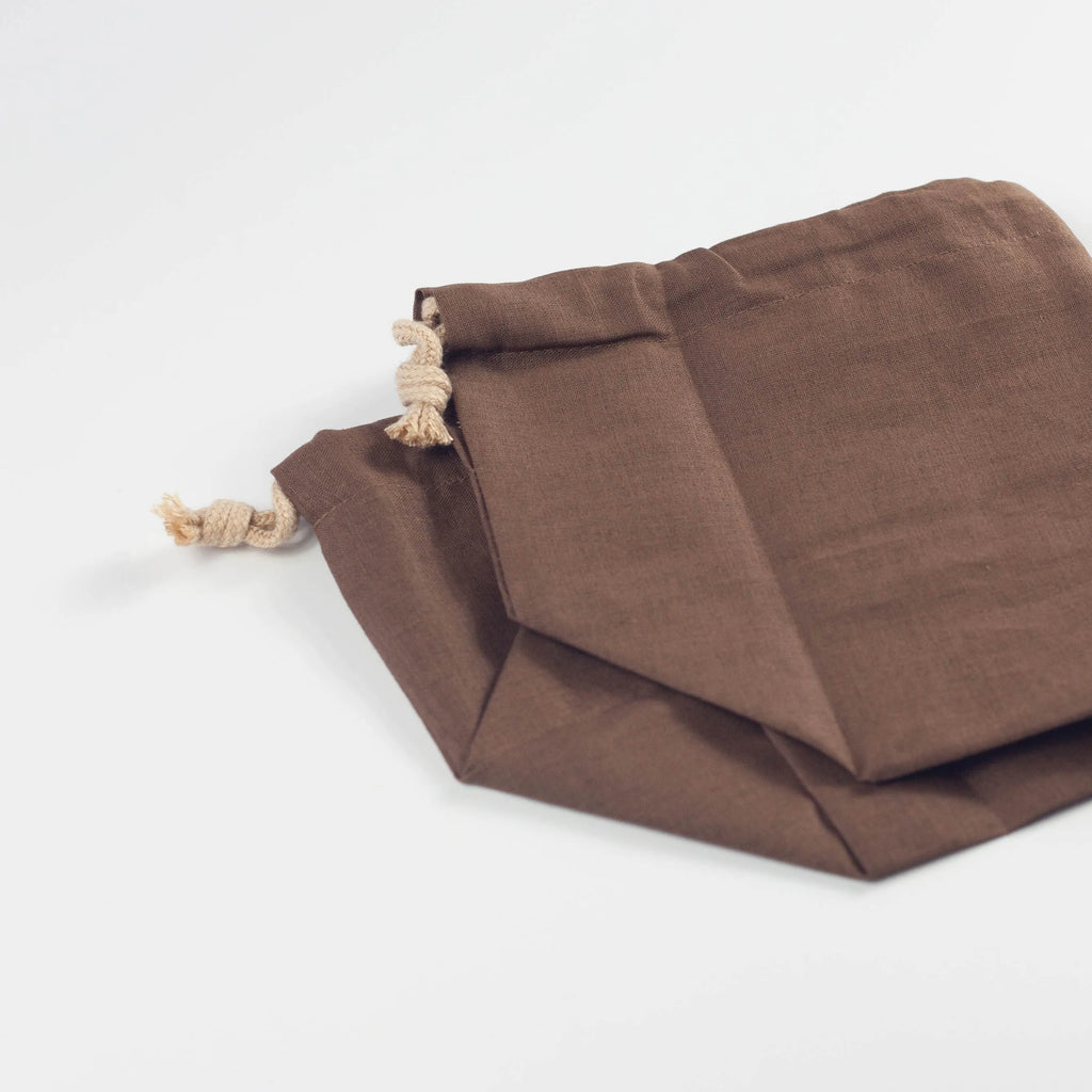 Bolsa de almuerzo con cordón de lino XL | Marrón