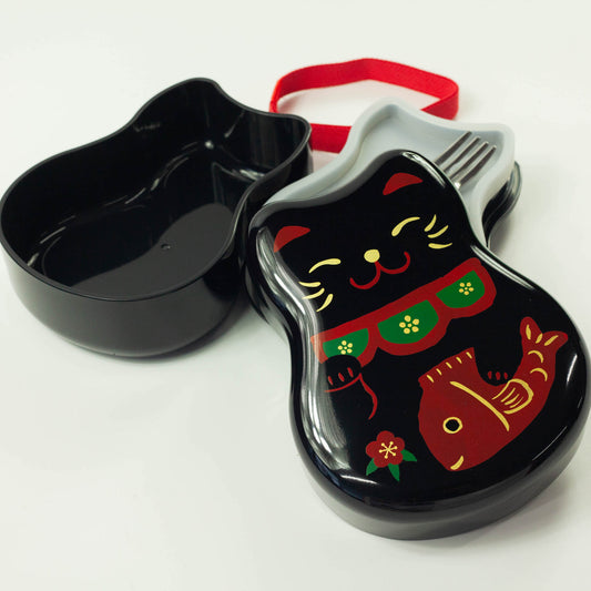 Bento-Box mit Maruko-Katze, zweistöckig | Schwarz