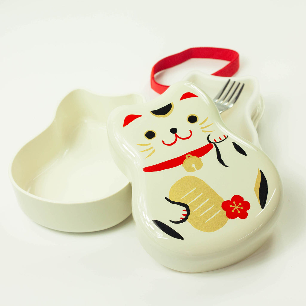 Bento-Box mit Maruko-Katze, zweistöckig | Weiß