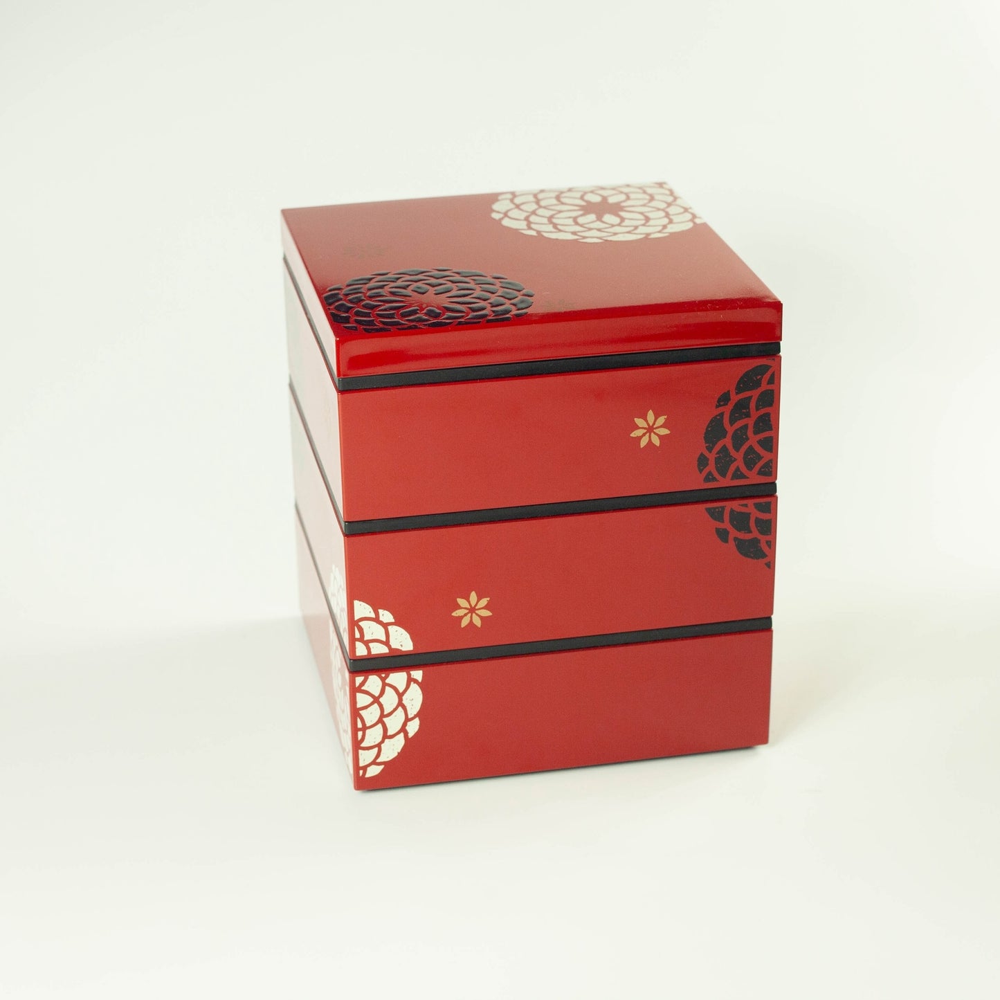 Caja de picnic de tres niveles Ojyu, mediana | Roja (15 cm) 