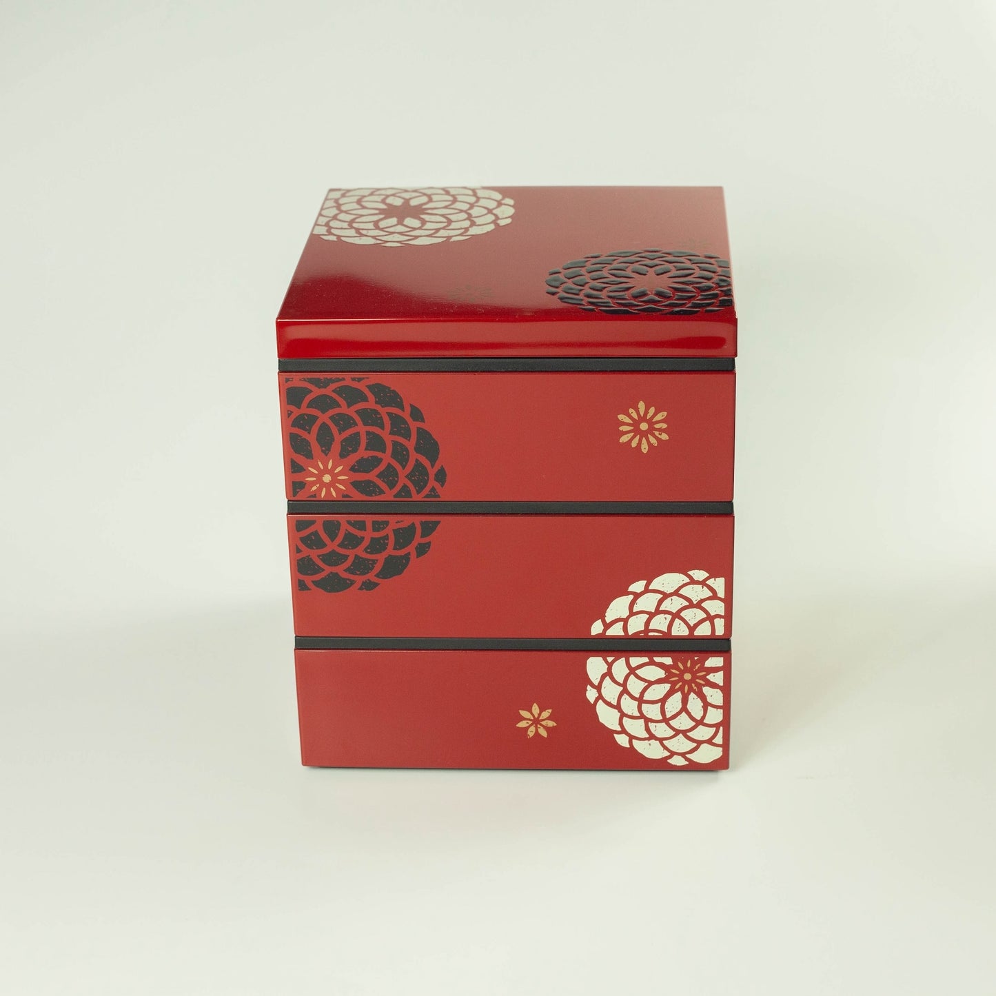 Caja de picnic de tres niveles Ojyu, mediana | Roja (15 cm) 