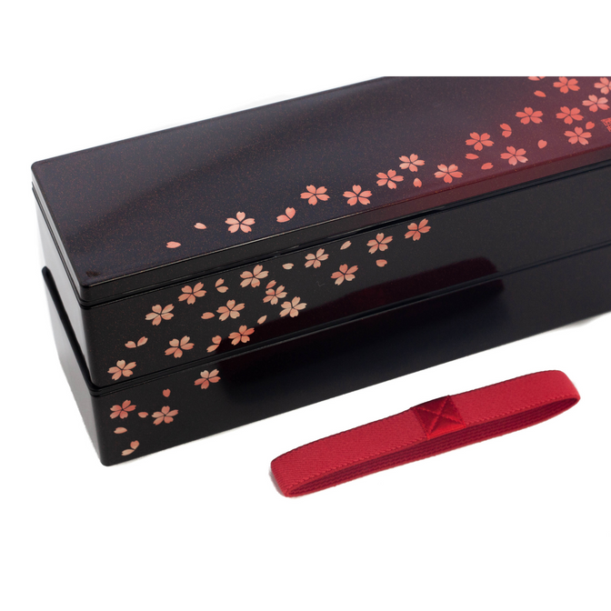 Caja bento delgada de dos niveles con pétalos de Sakura | 840ml