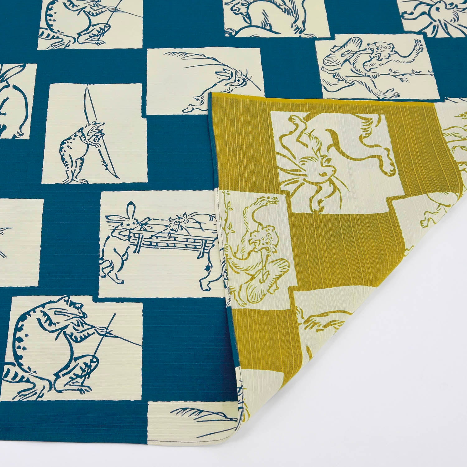 Chojyugiga Reversible Furoshiki 50cm | Blue & Yellow