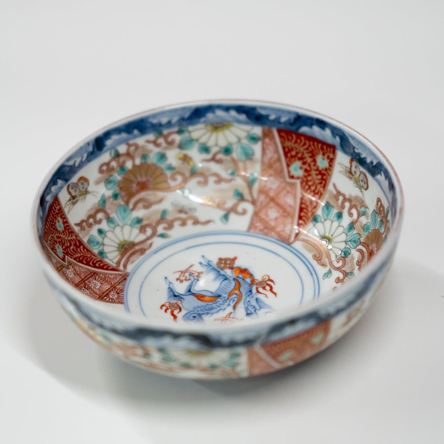 Edo-era (1860) Nishiki Bowl with Dragon and Butterflies Design