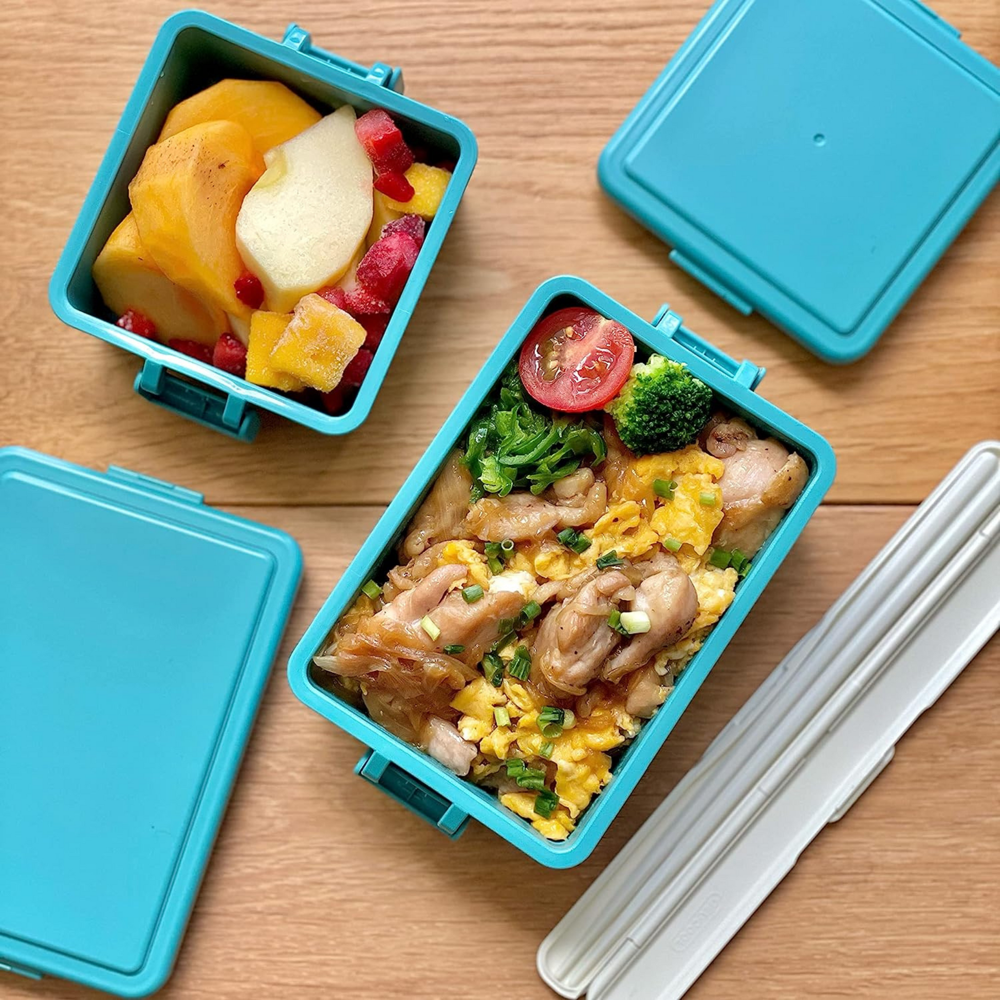2-tier Men Bento Lunch Box Set With Chopsticks and Removable Divider