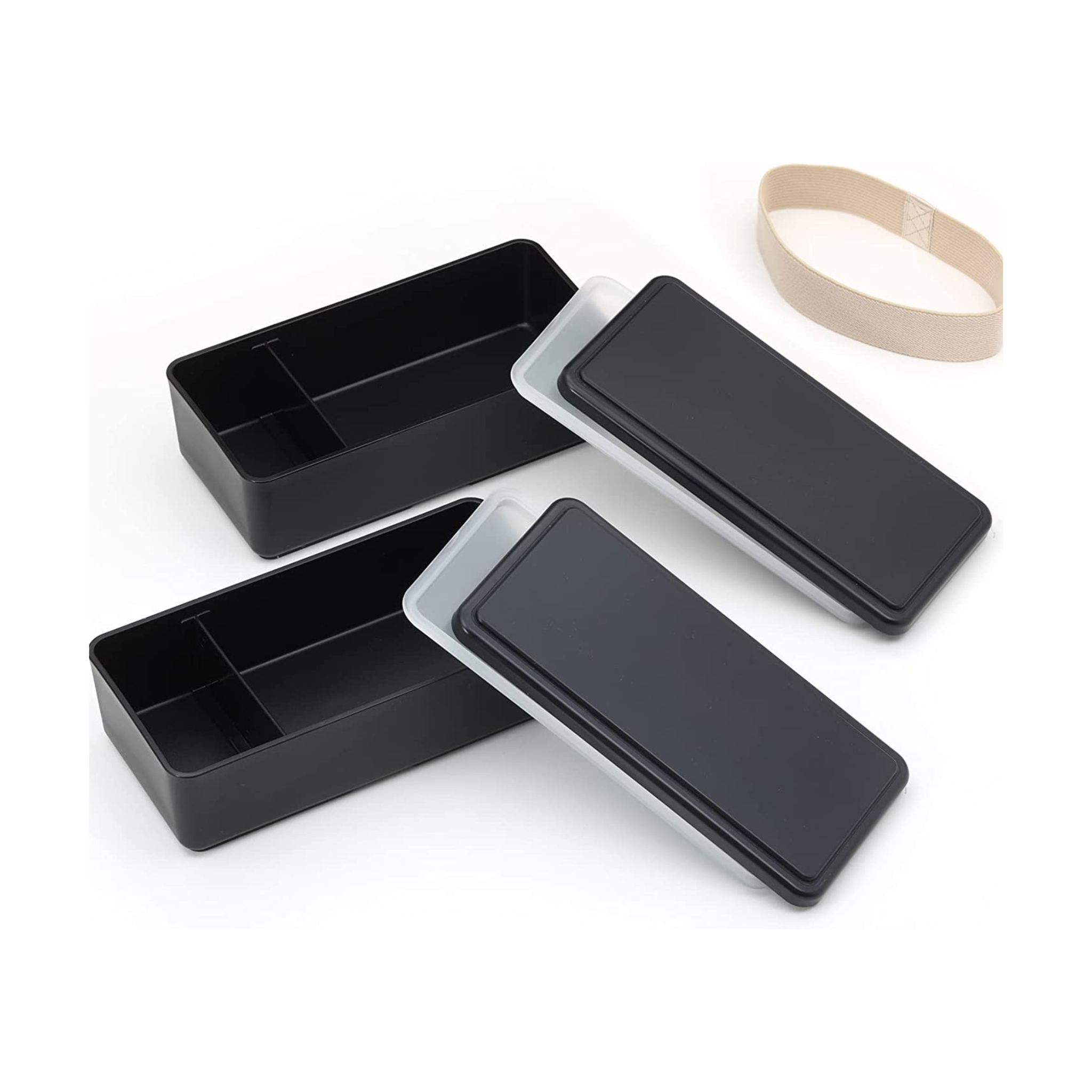 Bento rectangular de dos niveles con refrigeración por gel (1000 ml)