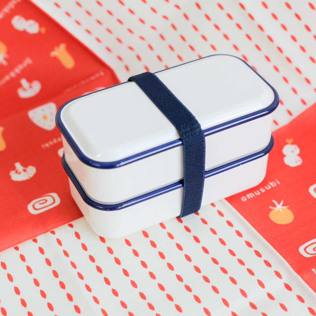 Retro Moda Two-Tier Bento Box | White & Navy