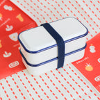 Bento de dos niveles Retro Moda | Blanco y azul marino