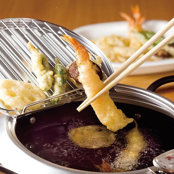 Tempura-Frittiertopf mit Deckel und Thermometer