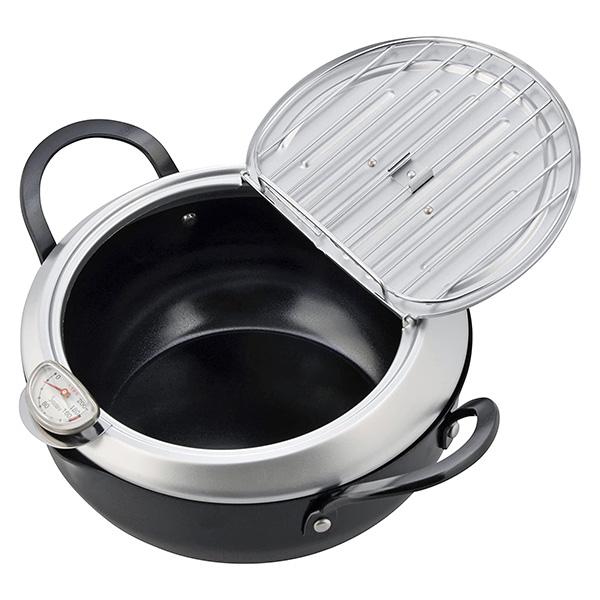 Deep Fryer Pot,Oxydrily Japanese Tempura Deep Fryer Stainless Steel Frying  Pot With Thermometer 