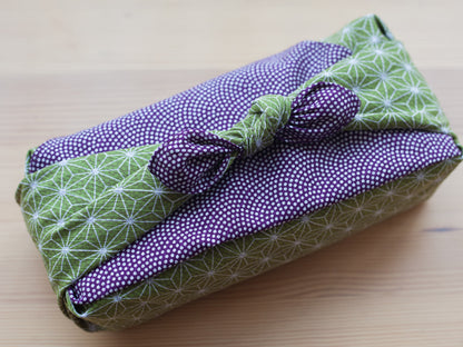 Paño para envolver Furoshiki de doble cara 50 cm | Asanoha Nami Púrpura y Verde