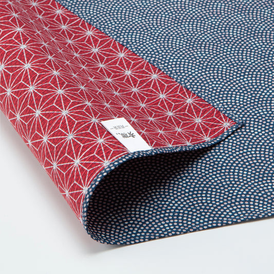 Paño para envolver Furoshiki de doble cara 50 cm | Asanoha Nami azul marino y rojo