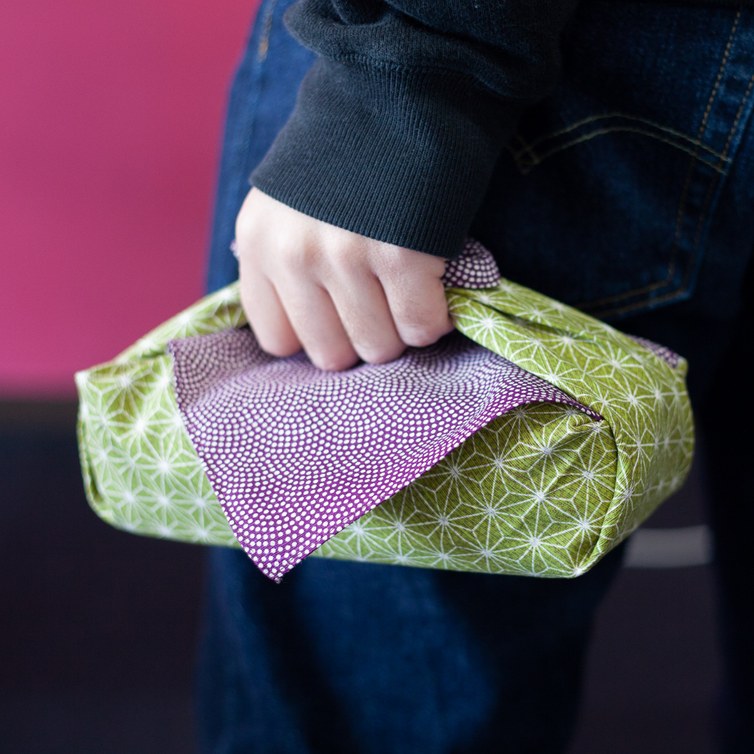 Double Sided Furoshiki 50cm | Asanoha Nami (purple/green)
