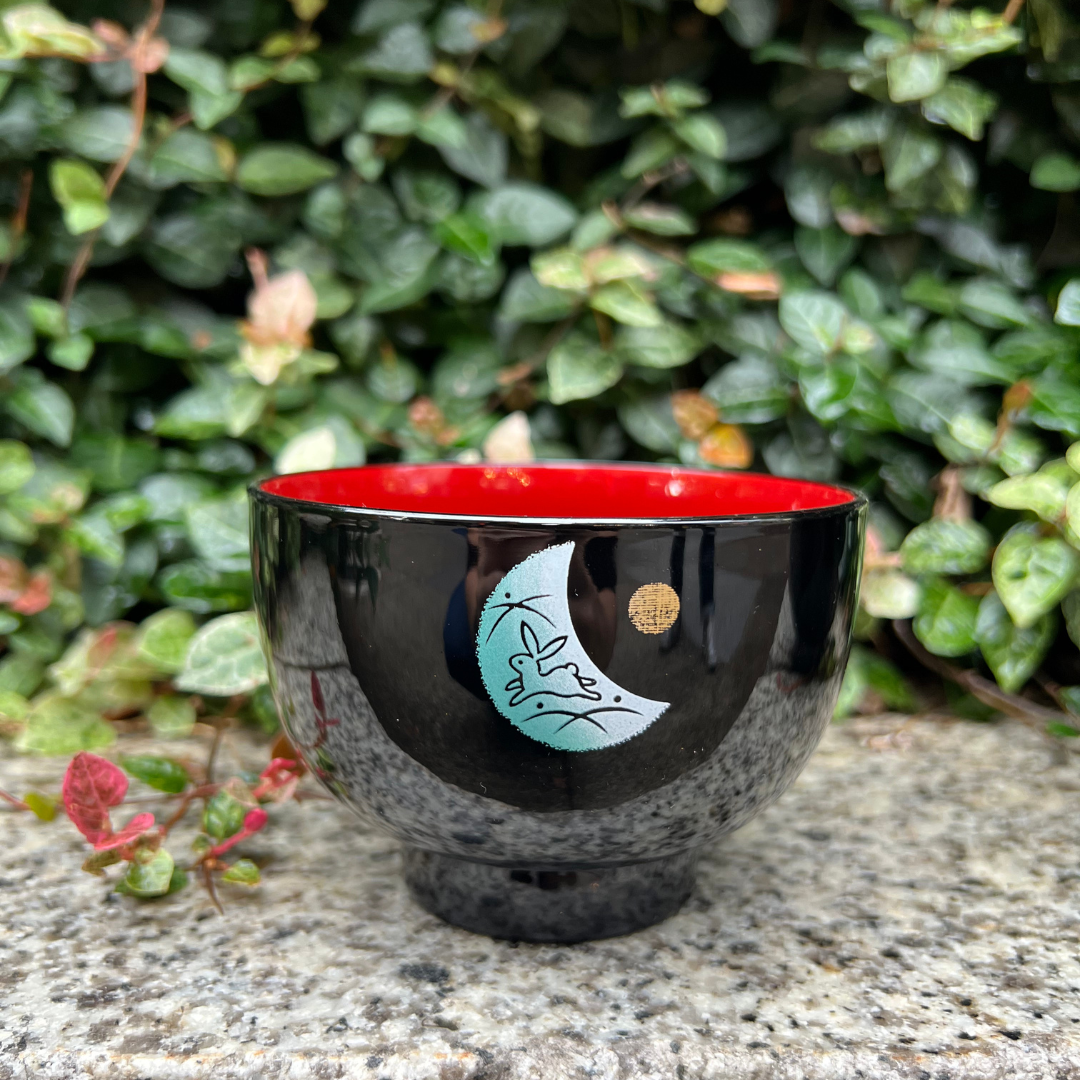 Handpainted Moon Rabbit Bowl | Black