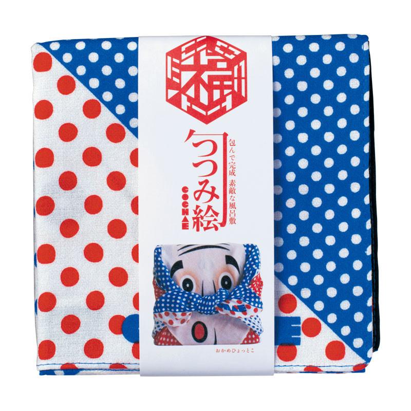 Cochae Furoshiki Musubi | Okame & Hyottoko Blue by Yamada Seni - Bento&co Japanese Bento Lunch Boxes and Kitchenware Specialists