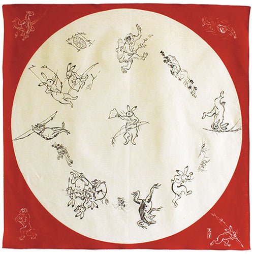 Chojyugiga Rabbit Frog Monkey Furoshiki 68cm | Red