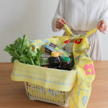 Aquadrop Water-Repellent Organic Cotton Furoshiki 100cm | Floral Arabesque Yellow