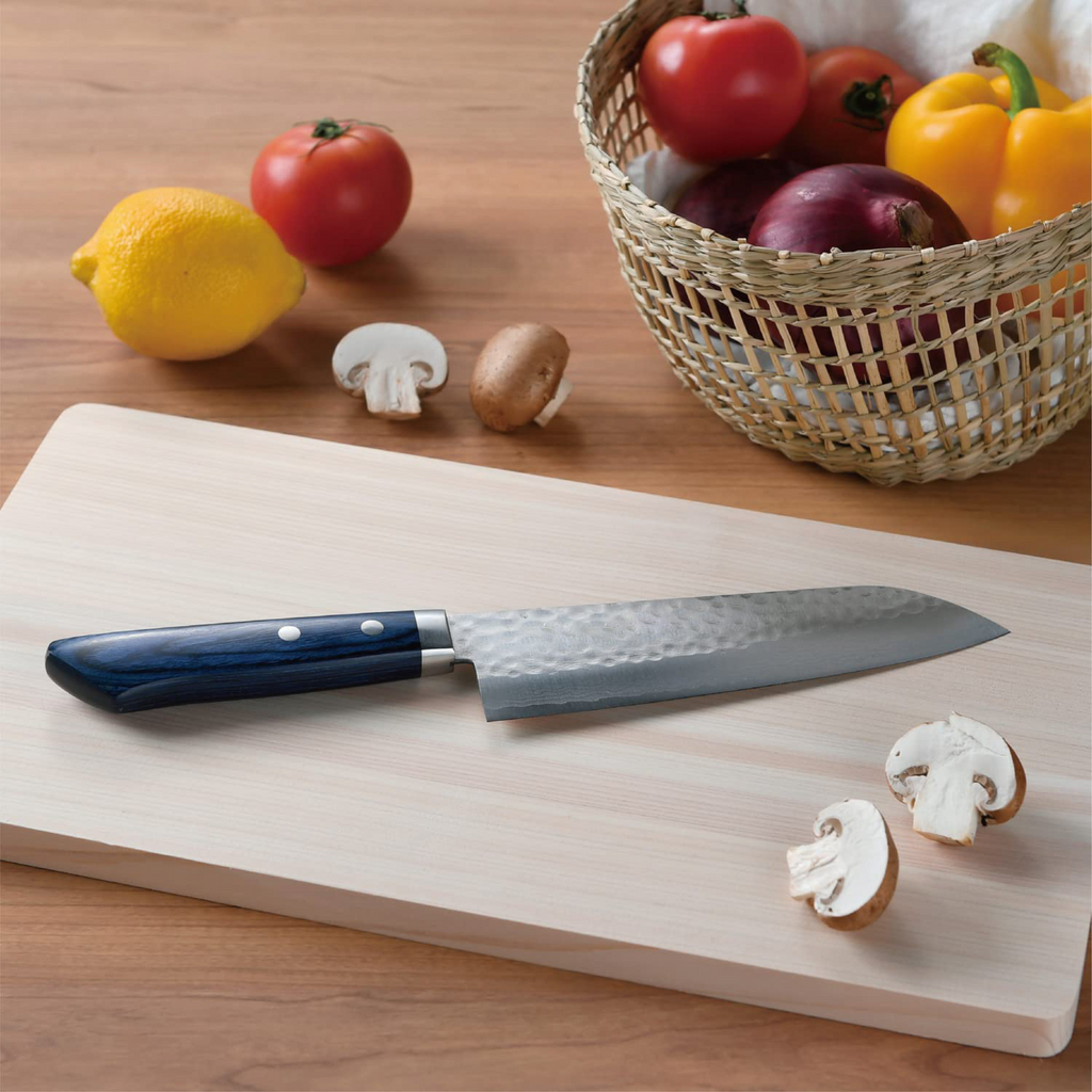 Damascus Navy Blue Santoku Knife 17cm