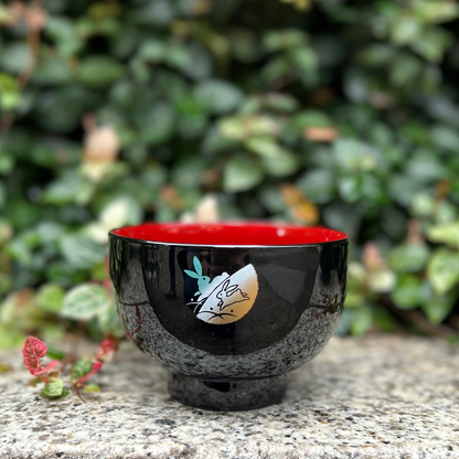 Handpainted Moon Rabbit Bowl Black