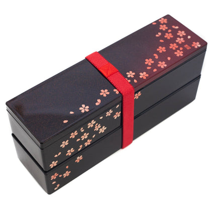 Caja bento delgada de dos niveles con pétalos de Sakura | 840ml