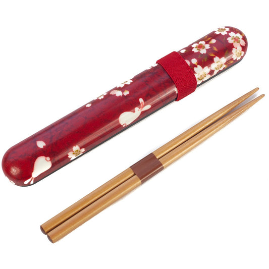 Sakura Rabbit Chopsticks Set | Red
