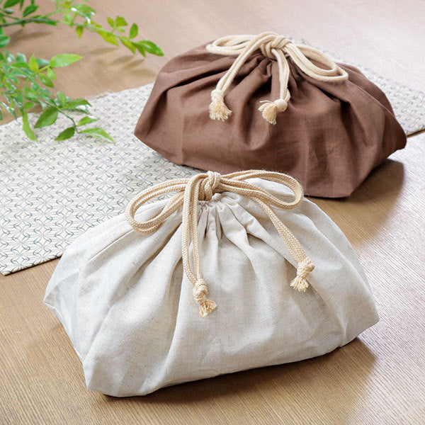 XL Linen Drawstring Lunch Bag Brown Bento co