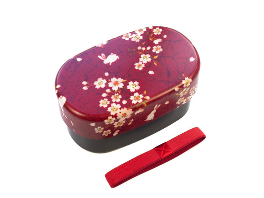 Caja Bento Ovalada Conejo Sakura 570ml | Rojo