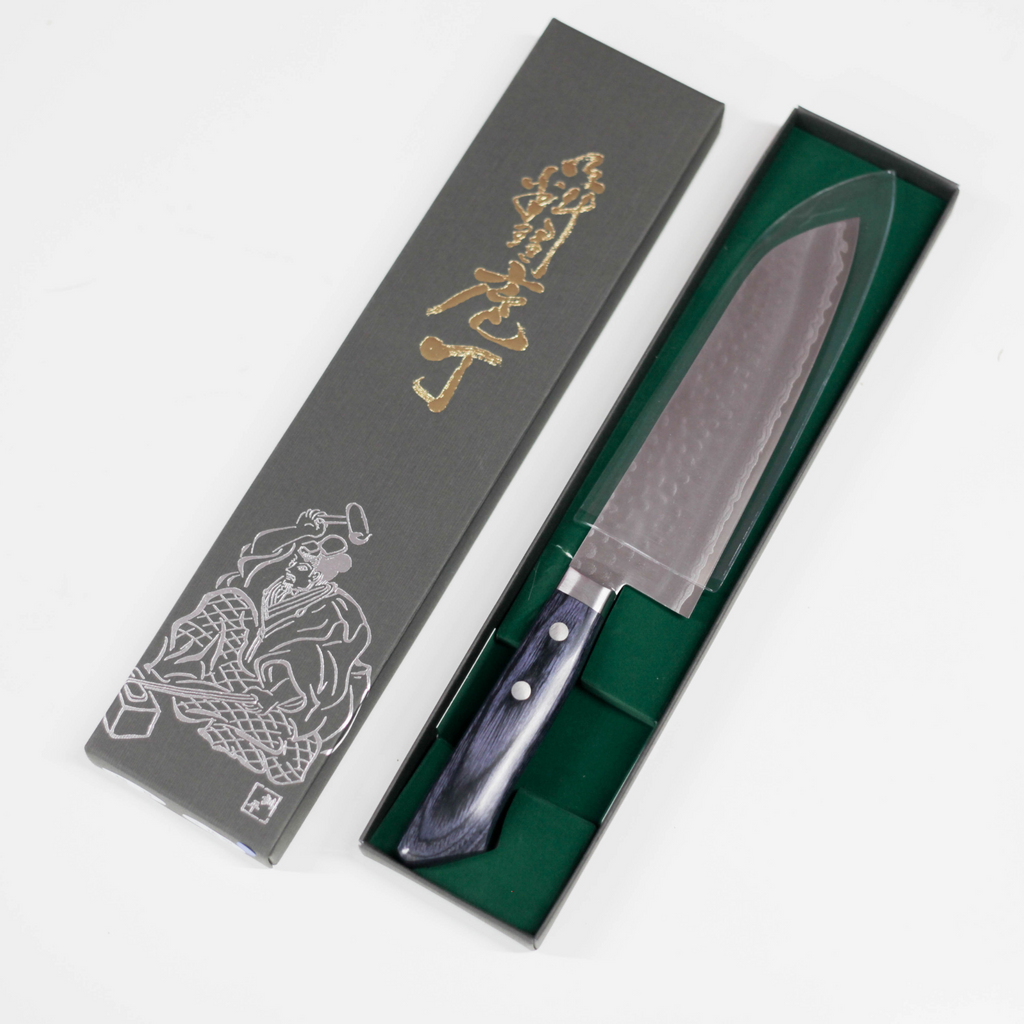 Damascus Navy Blue Santoku Knife 17cm