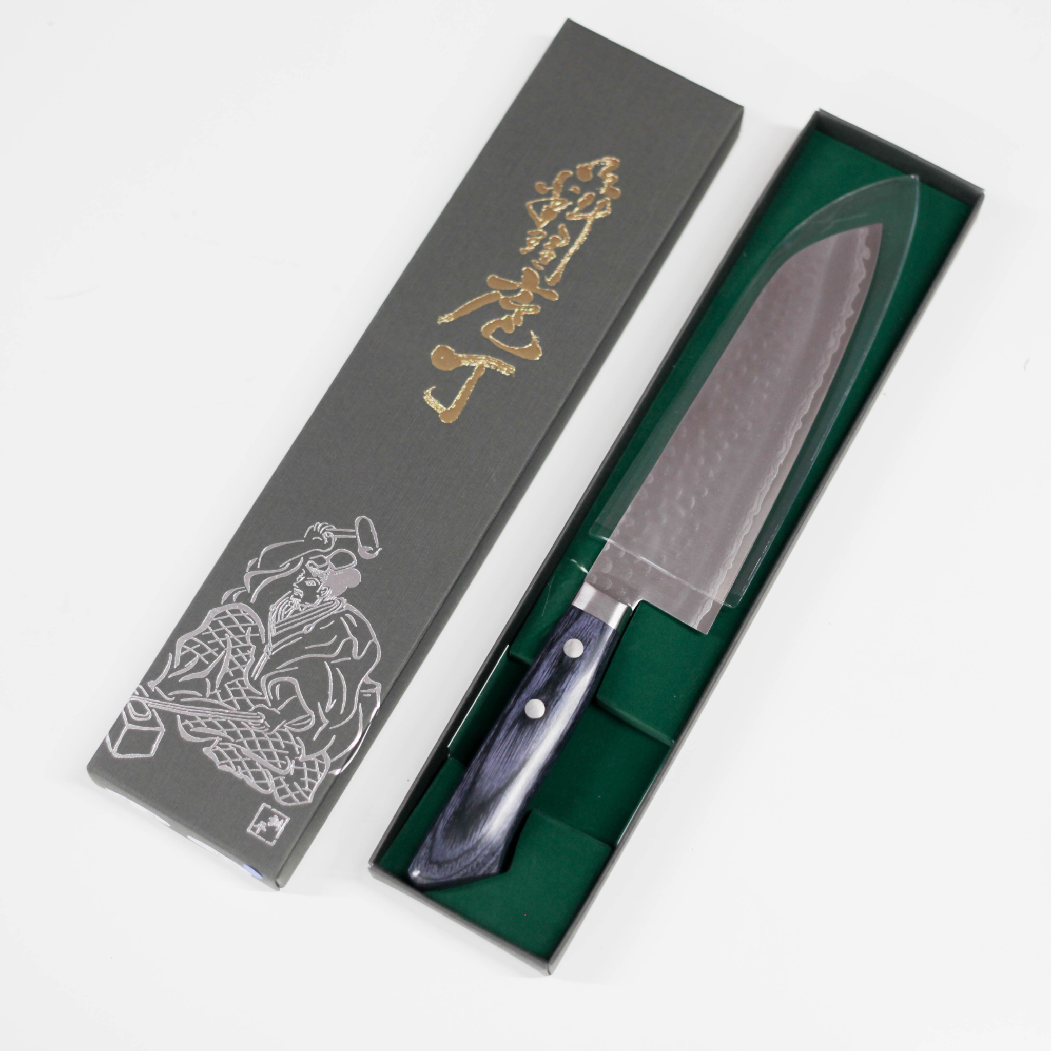 Damascus Navy Blue Santoku Knife 17cm