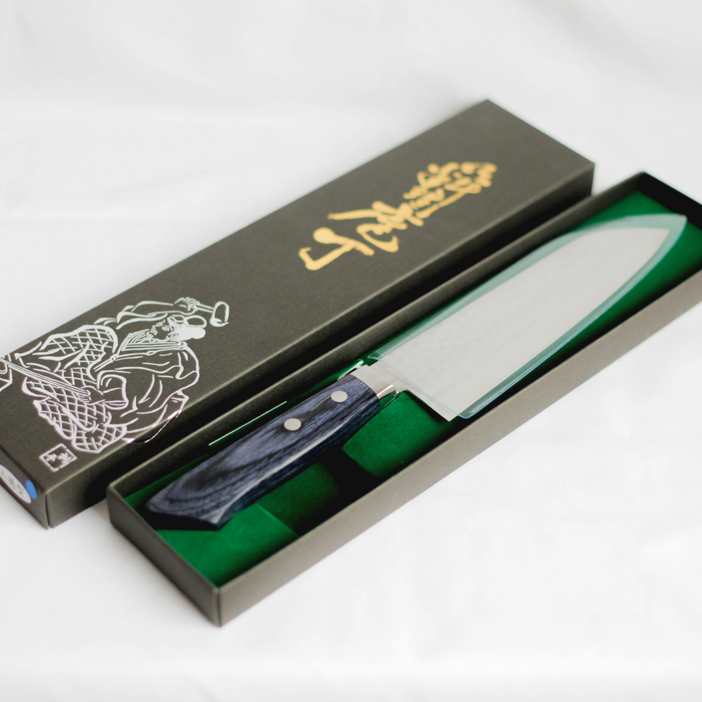 Damascus Navy Blue Santoku Knife 17cm