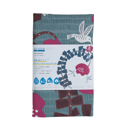 Aquadrop Water-Repellent Organic Cotton Furoshiki 100cm | Grey Green Hummingbirds