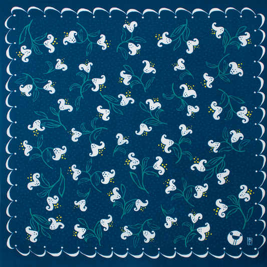 Aquadrop wasserabweisendes Furoshiki aus Bio-Baumwolle 100 cm | Marine-Lilien