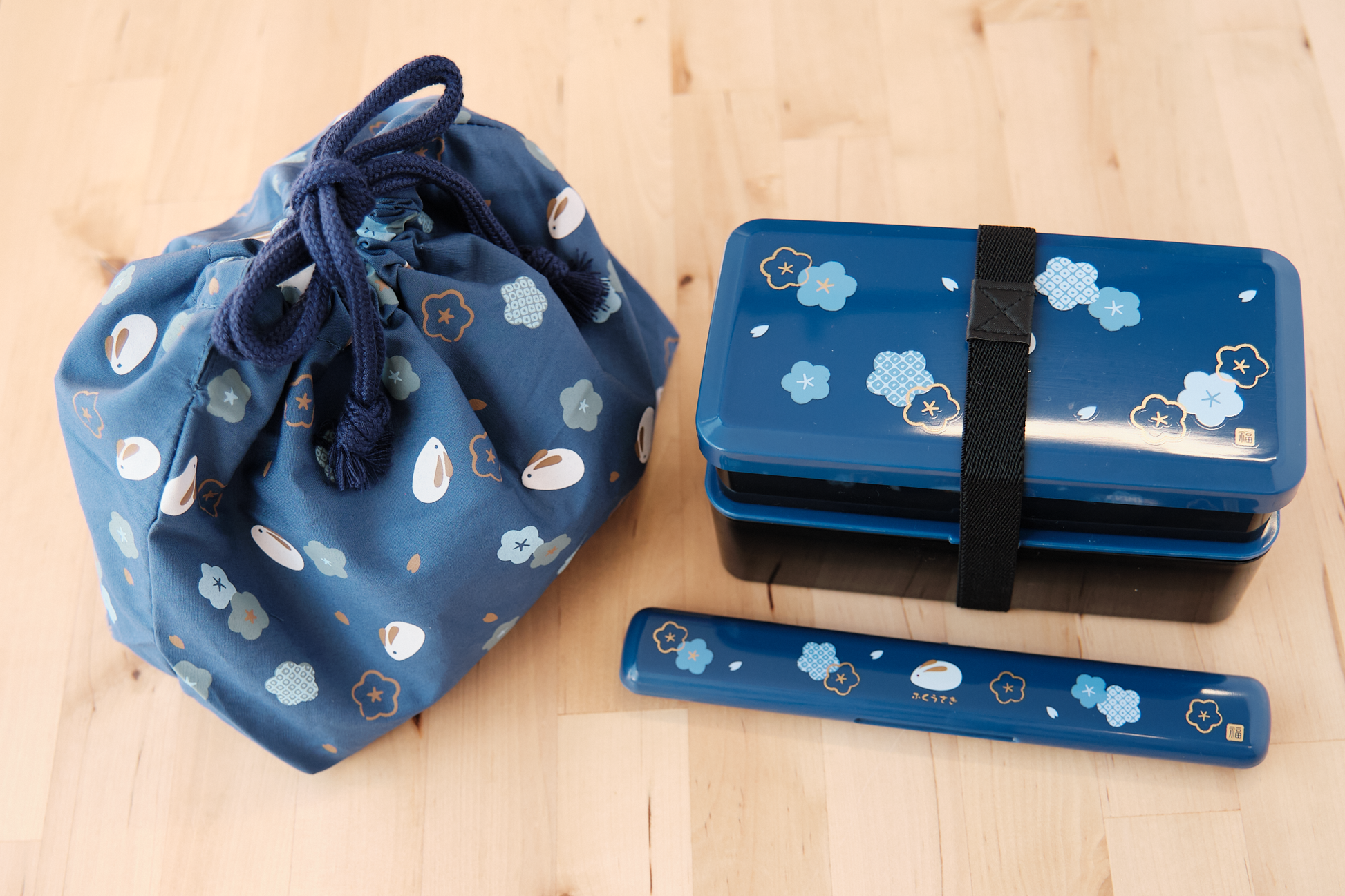 Cute Japanese Lunch Bento Box Blue Background Rabbit Concept Yummy