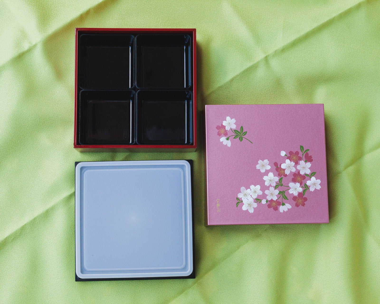 Bento Lunch Box Square Two Compartment Hand-Painted Flowers