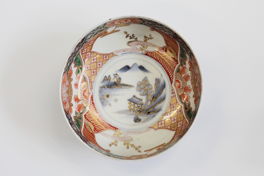 Edo-era (1850) Nishiki Bowl | Mountain and Shishi Lion
