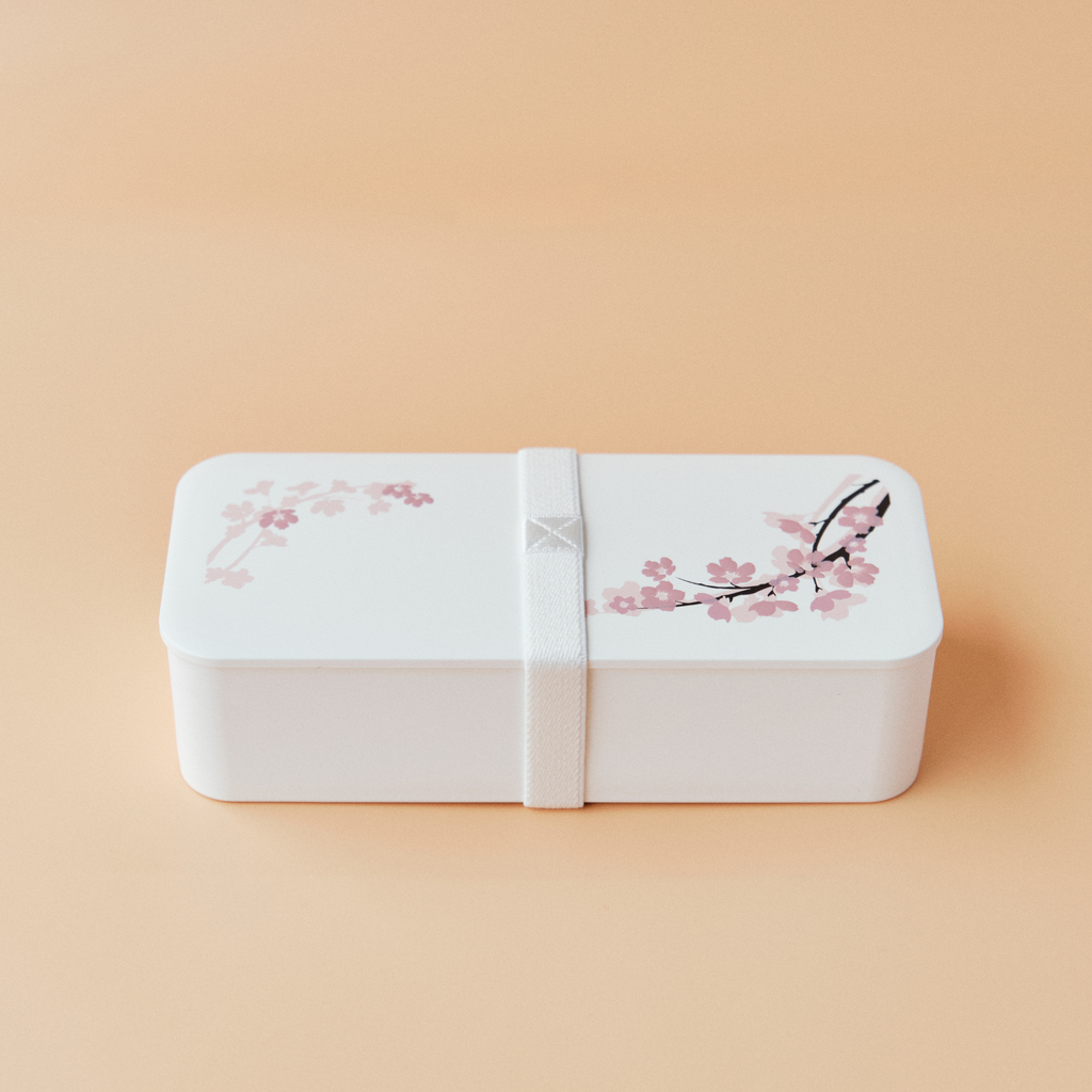 Sakura One-tier Slim Bento Box (550mL) | White