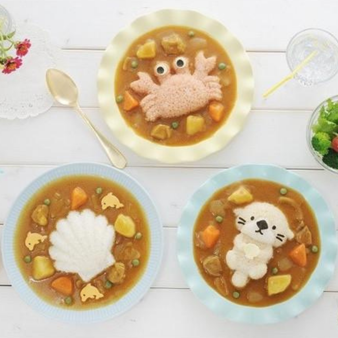 Juego de moldes de arroz al curry con animales marinos 